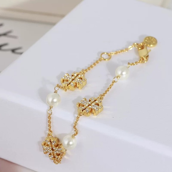 Tory Burch Gold Gemstones and Pearl Bracelet - Picture 5 of 10